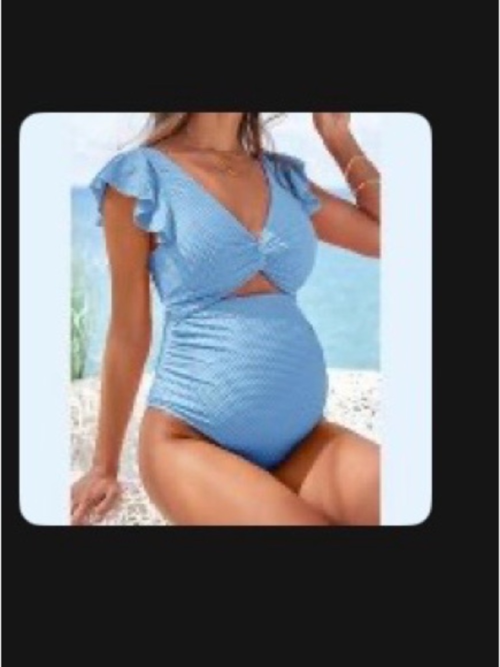 Light Blue Flutter-Sleeve Maternity One-Piece Swimsuit